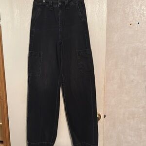 Black Cargo Pants super high rise baggy wide leg